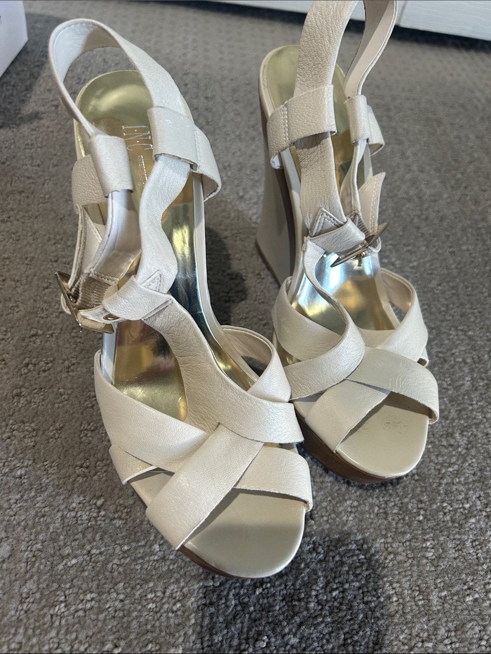 INC International Concepts Cream Crisscross Wedge Sandals